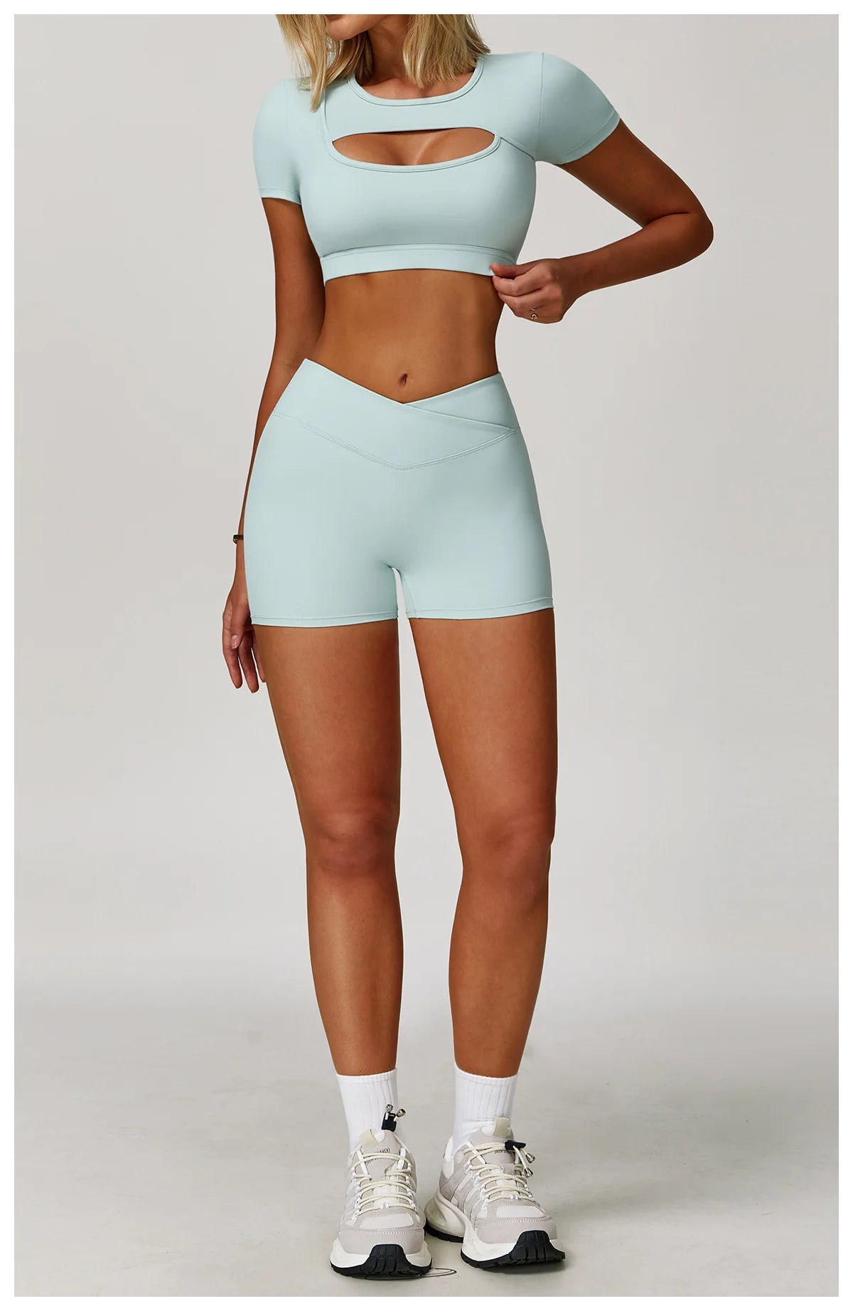 Two-piece women's fitness yoga and gym outfit set by The Clothing Company Sydney, includes sports bra and matching leggings.
