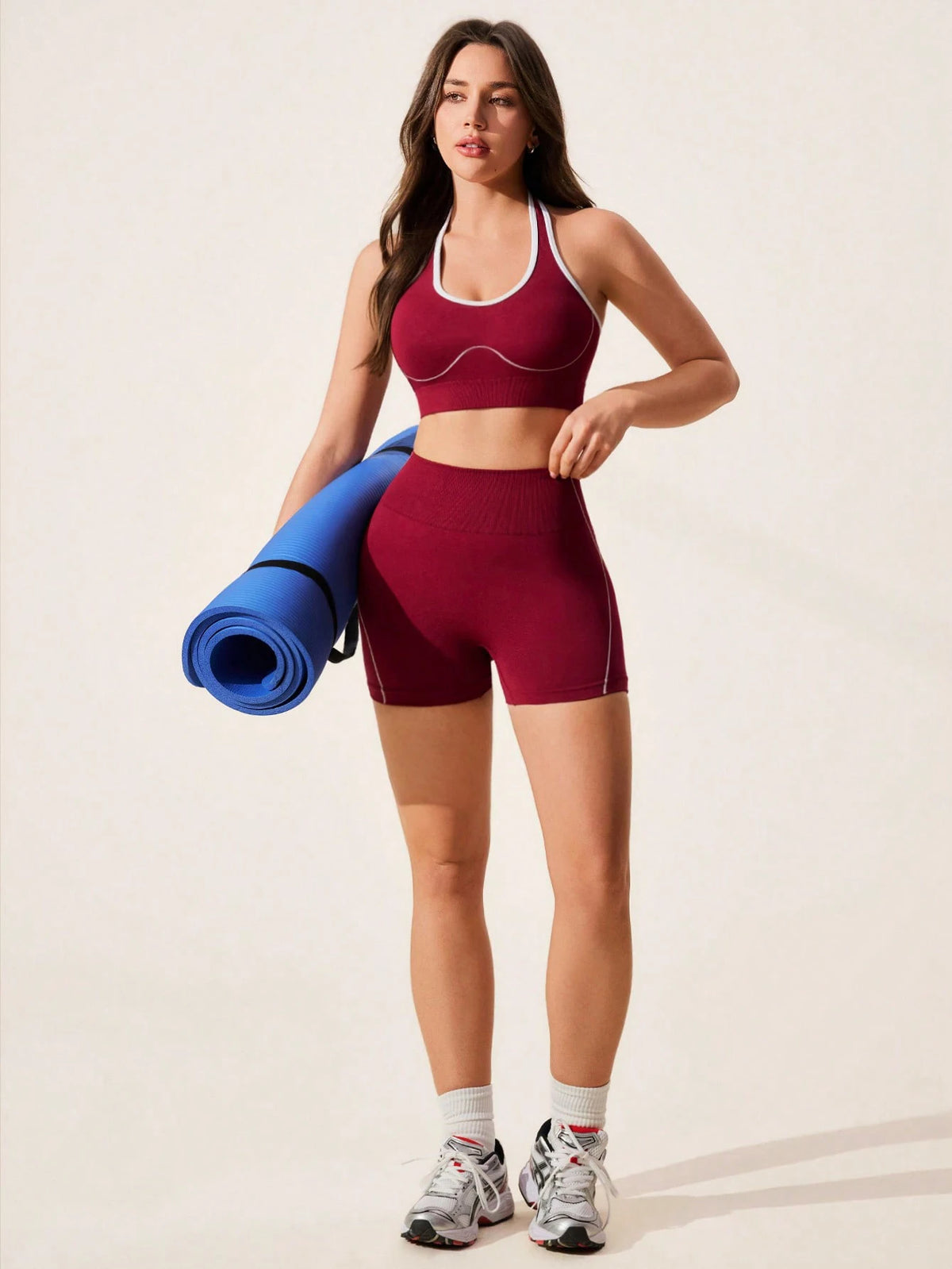 2 Piece Yoga Sport Bra Shorts Set Sportswear Gym High Waist Seamless Workout Shorts Leggings Activewear Women's Matching Set