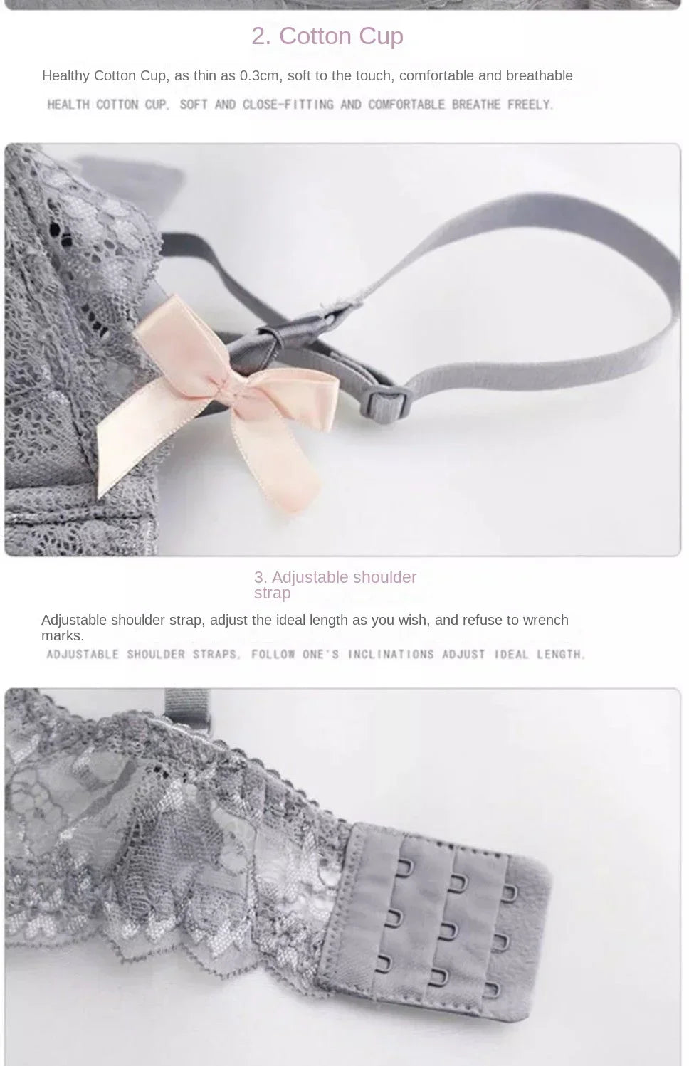 Two-piece pull-up lace bra set with bows, breathable lace fabric, anti-slip cups, ideal for lingerie and date night wear.
