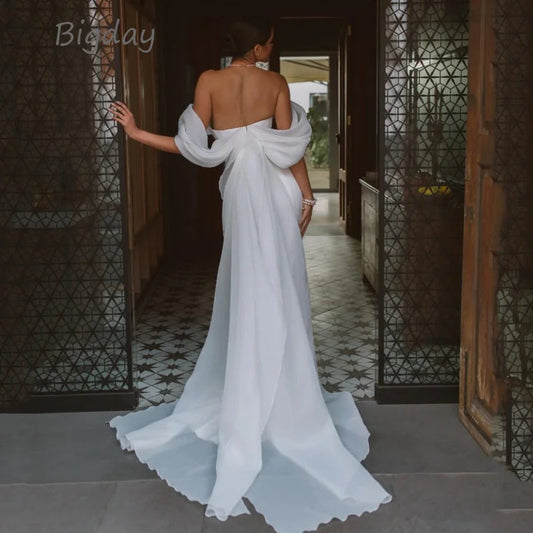 Elegant Sweetheart Mermaid White Off The Shoulder Open Back Bridal Gown Train Customized Wedding Dress The Clothing Company Sydney