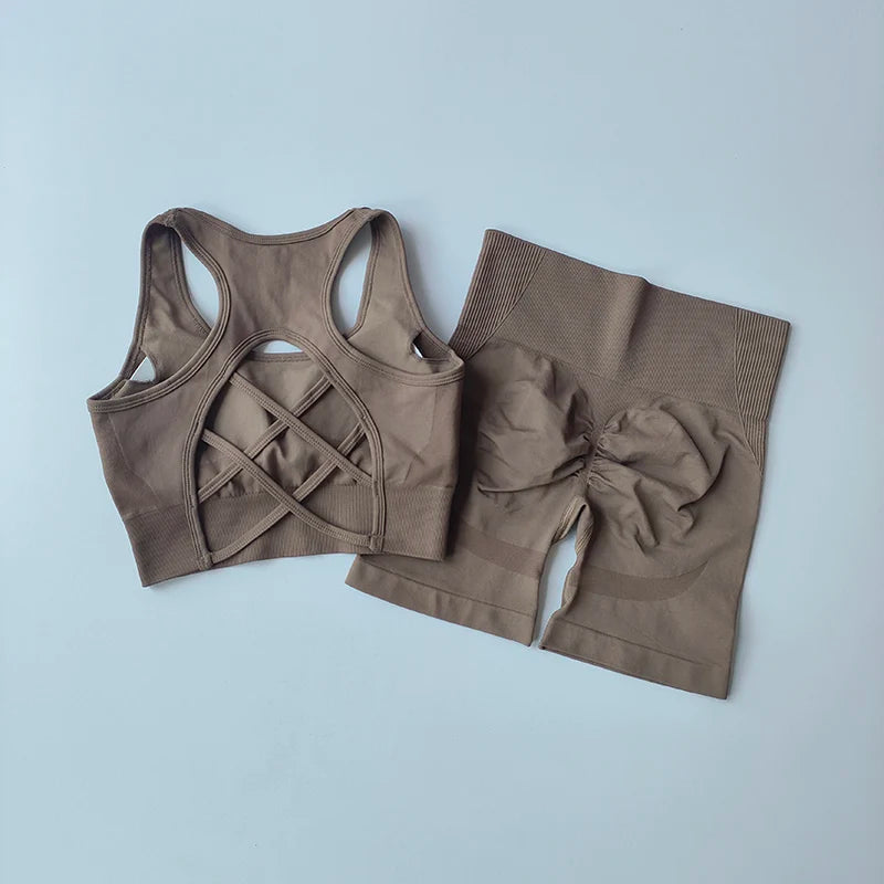 2Piece Seamless Yoga Set Sport Bra High Waist Sports Shorts Gym Fitness Sleeveless Workout Suit Sporstwear The Clothing Company Sydney