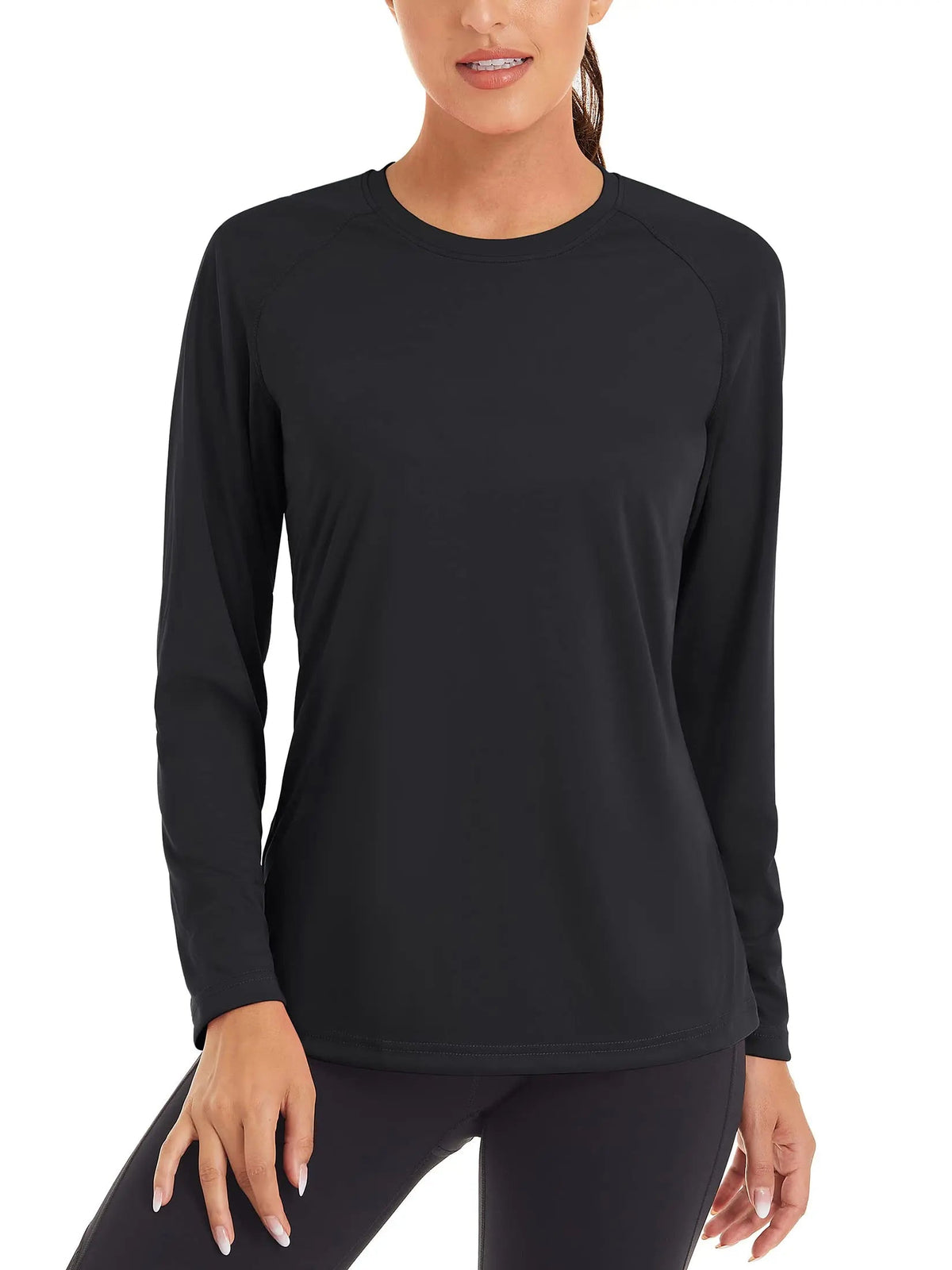 Women's UPF 50+ quick dry fitness T-shirt by The Clothing Company Sydney, long sleeve UV protection swim pullover top.