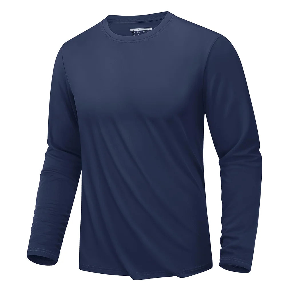 Men's UPF 80+ sun protection long sleeve athletic T-shirt by The Clothing Company Sydney, quick dry performance sports rash guard