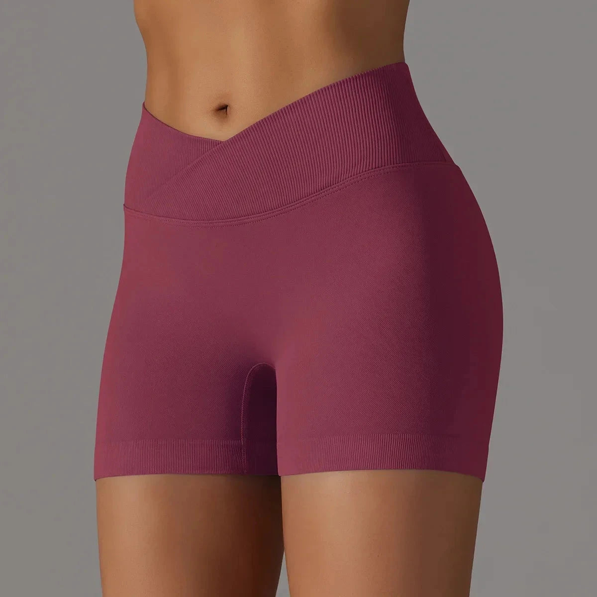 Women’s high waist workout yoga leggings by The Clothing Company Sydney, seamless sports bike shorts with scrunch butt design.