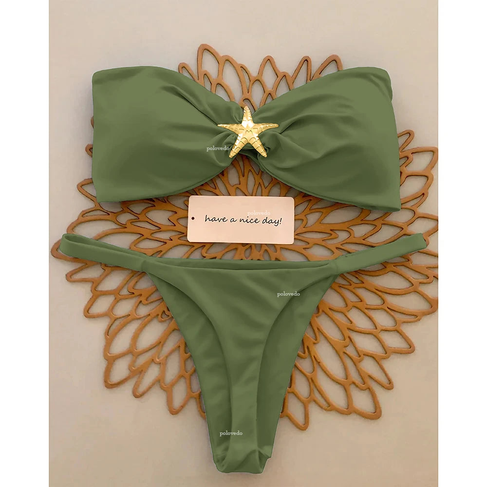 Two-piece push-up bikini swimsuit by The Clothing Company Sydney, featuring a bandeau top and Brazilian-style micro bikini bottoms.