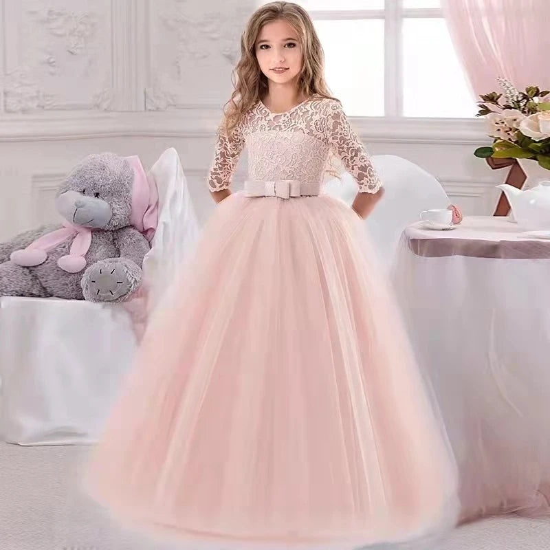 Baby girl princess party gown by The Clothing Company Sydney, white wedding and bridesmaid dress for kids, perfect for birthday and Christmas.