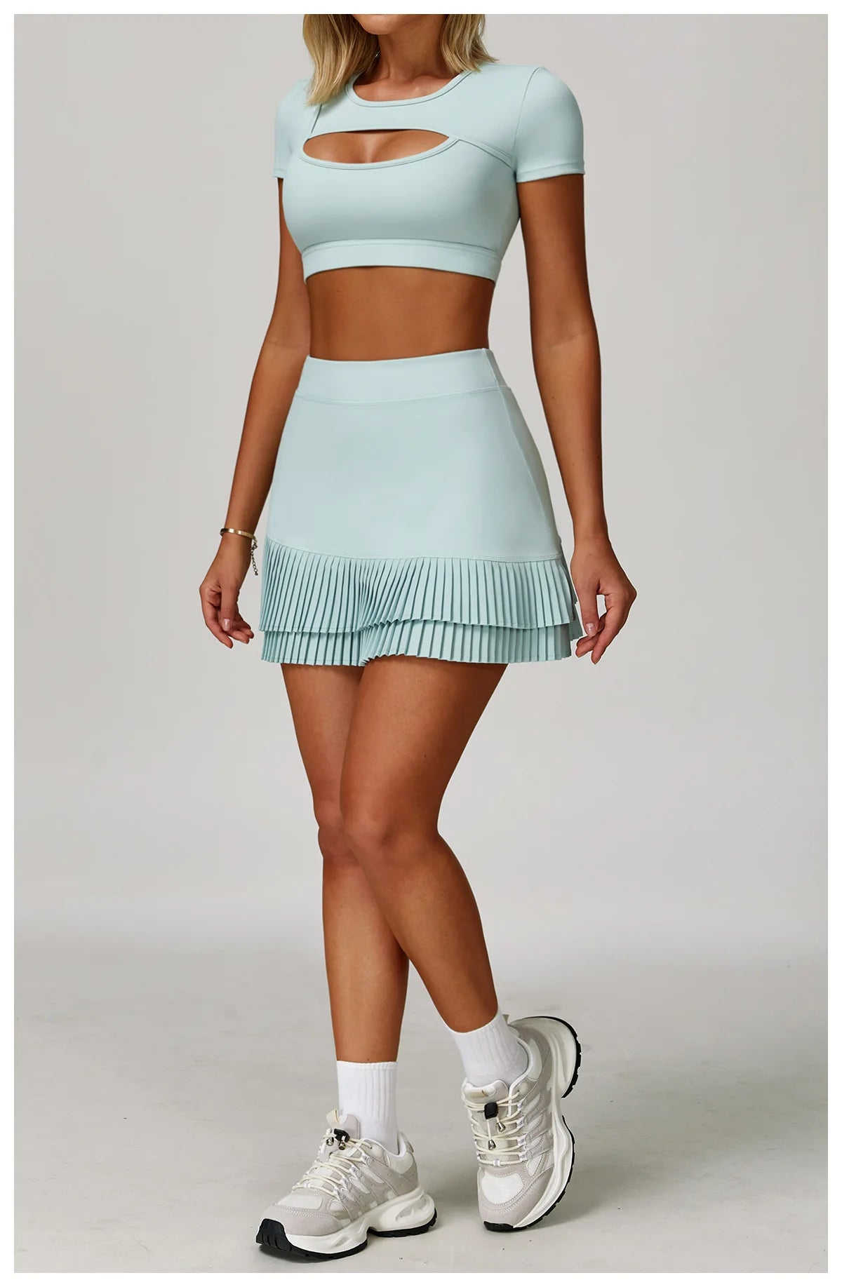 Two-piece women's fitness sportswear set with sports bra and gym leggings from The Clothing Company Sydney, designed for yoga and workouts.