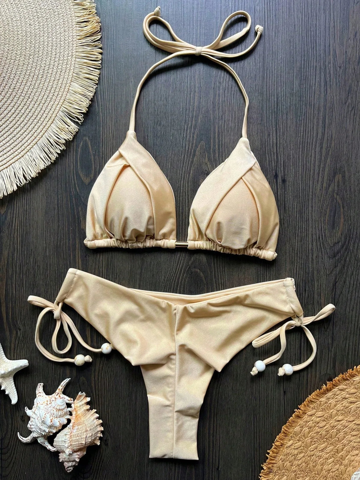 Two-piece women's micro bikini set by The Clothing Company Sydney, featuring triangle swimwear for beach and swimming activities.