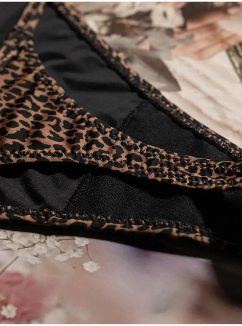Seamless low waist leopard print G-string thong lingerie for women, featuring ice silk T-back design from The Clothing Company Sydney.