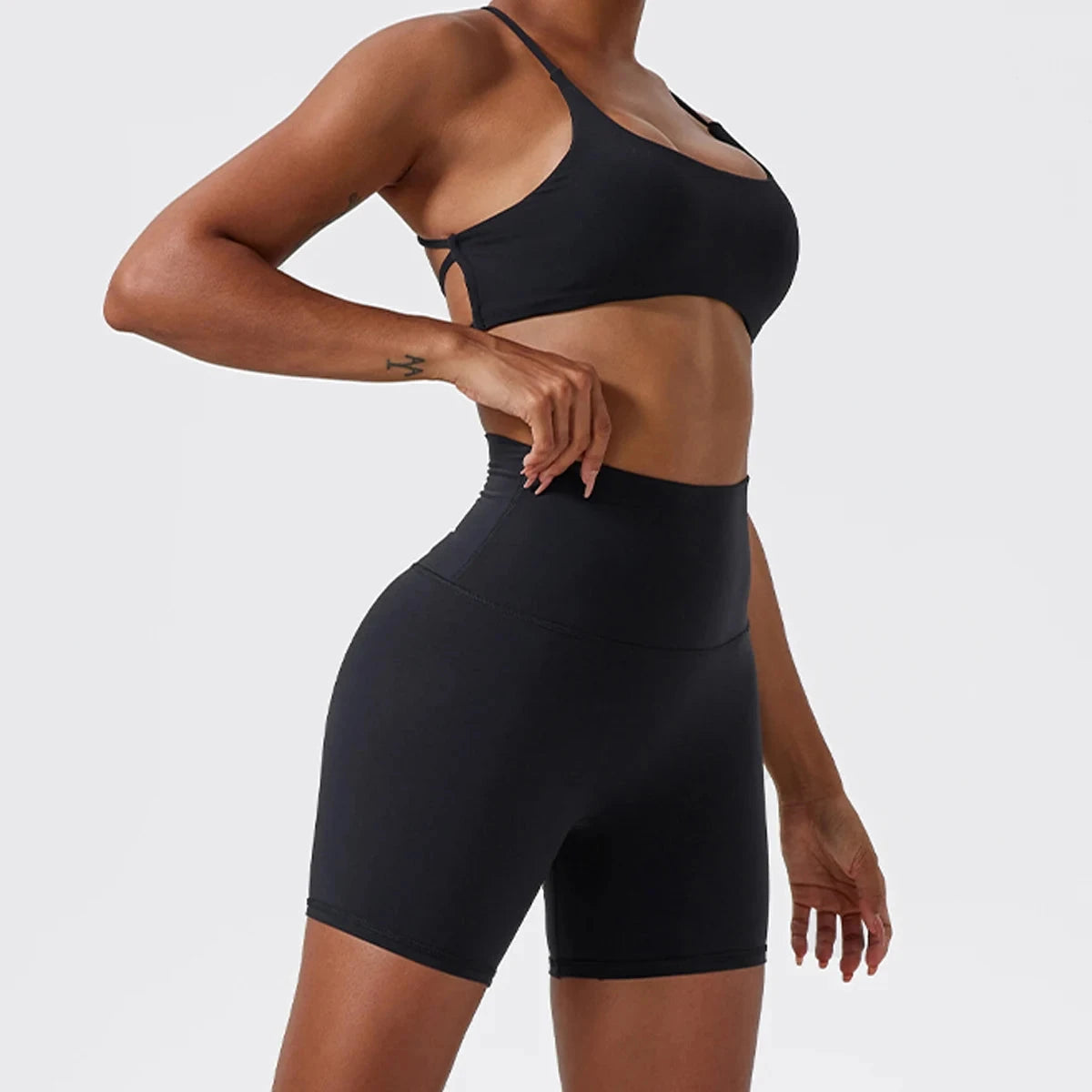 High-waist yoga shorts for women by The Clothing Company Sydney, featuring a fitted design for gym, running, and workout activities.