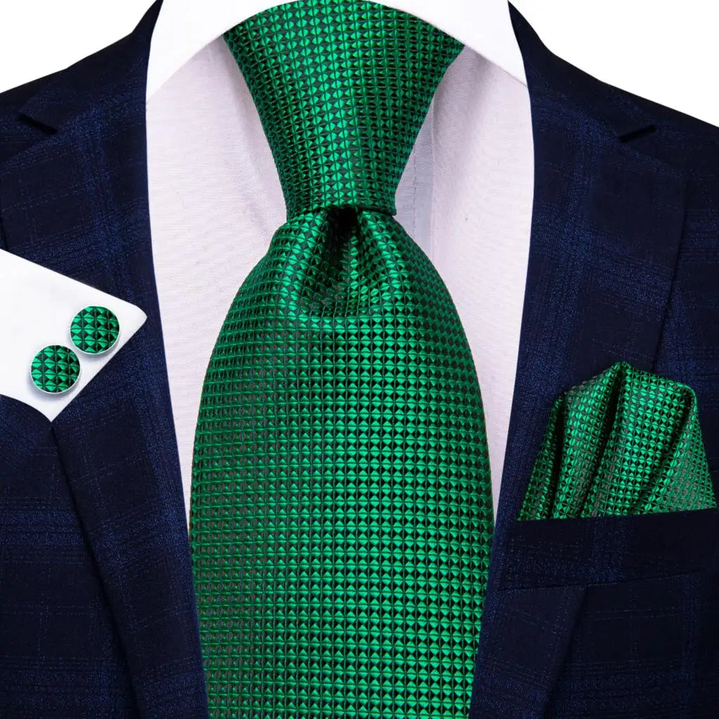 Green paisley silk tie set for men including necktie, pocket square, and cufflinks, from The Clothing Company Sydney accessories collection.