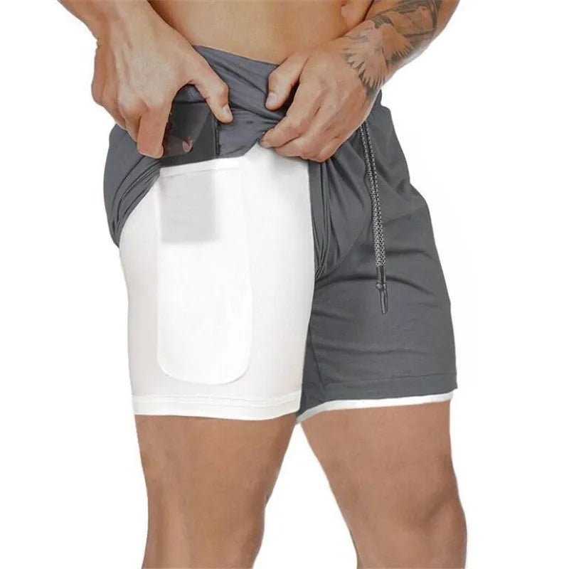 Men’s 2-in-1 running shorts by The Clothing Company Sydney, featuring double-layer gym and beach sportswear design.