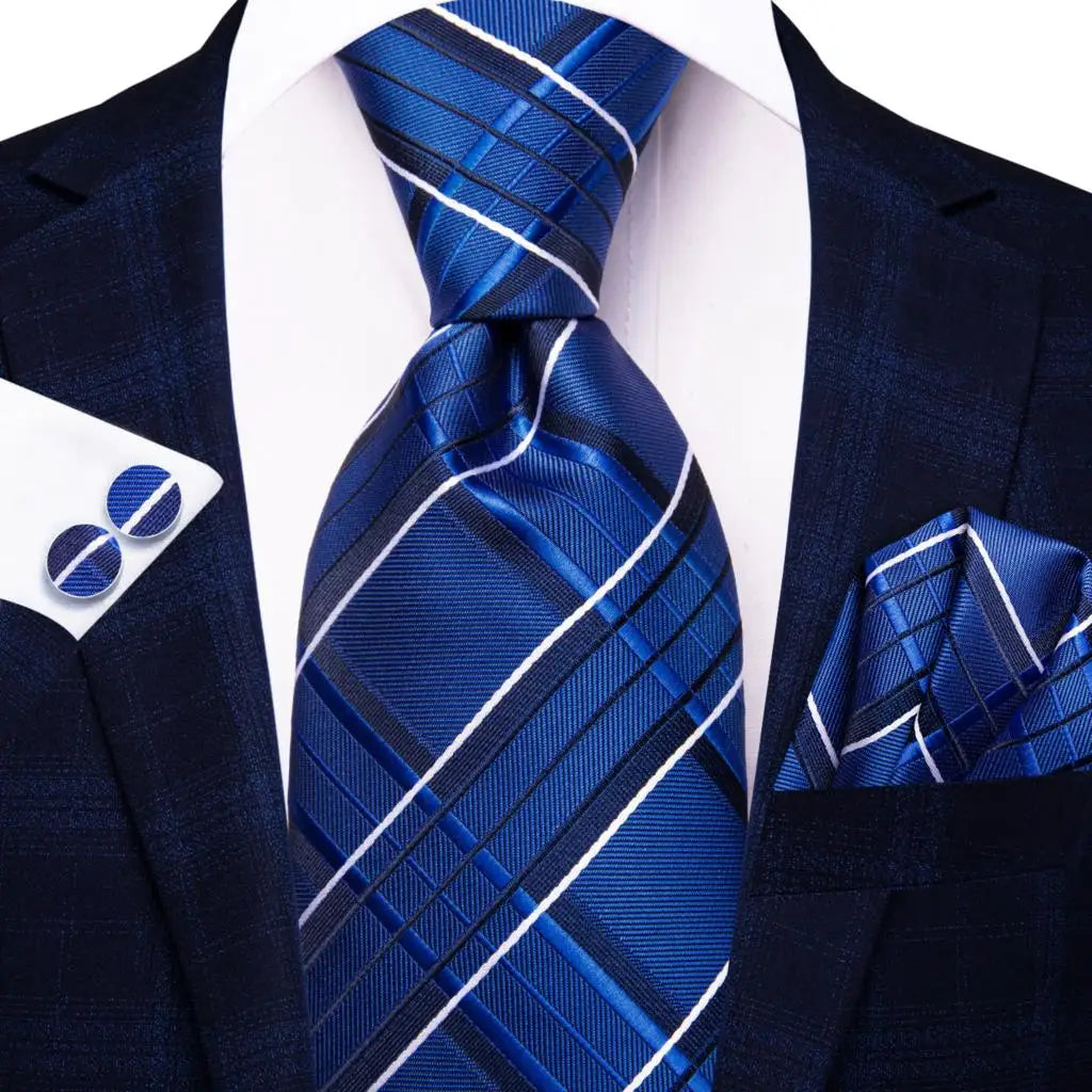 Blue paisley silk tie set for men featuring a necktie, cufflinks, and pocket hanky from The Clothing Company Sydney.