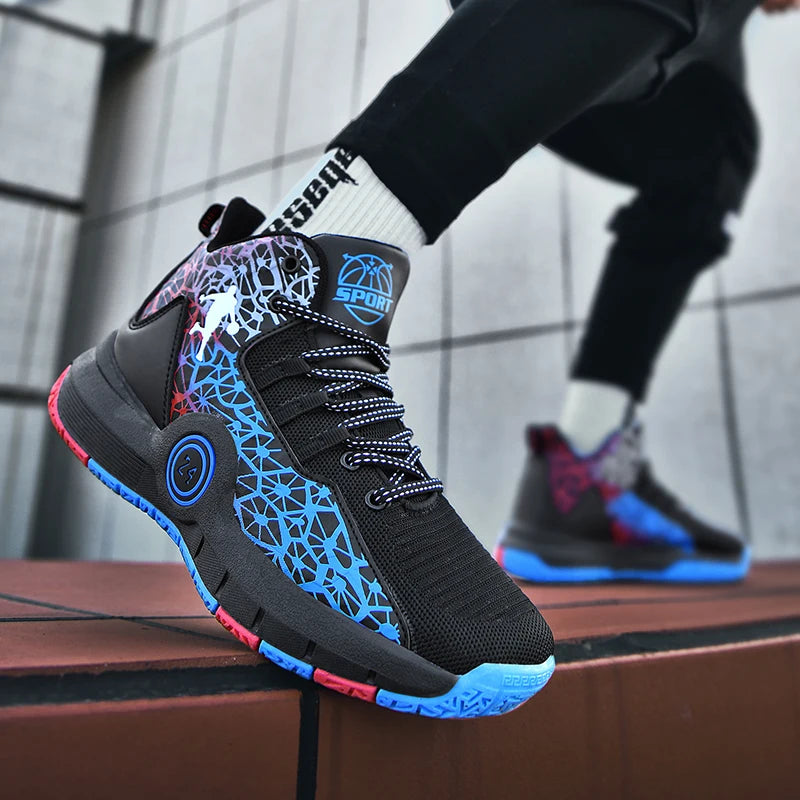 High-top basketball shoes by The Clothing Company Sydney featuring non-slip soles and breathable sneaker design.