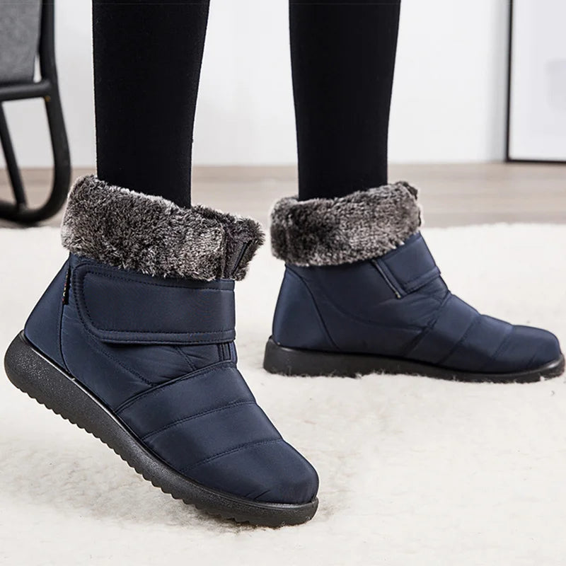 Women's fur-lined waterproof ankle boots by The Clothing Company Sydney with plush insoles and durable rubber soles for winter warmth.