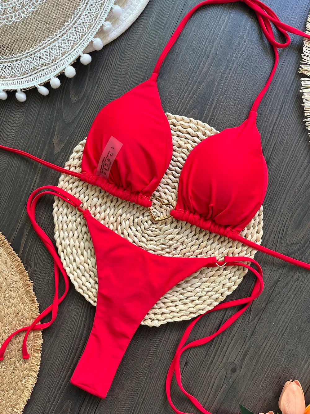 Solid color halter bikini set for women, two-piece triangle and thong swimwear by The Clothing Company Sydney.