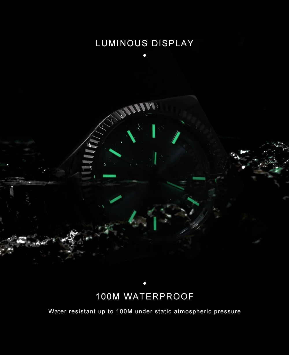 Cadisen DD40 men's luxury automatic wristwatch with sapphire glass, stainless steel band, and Miyota 8285 movement.