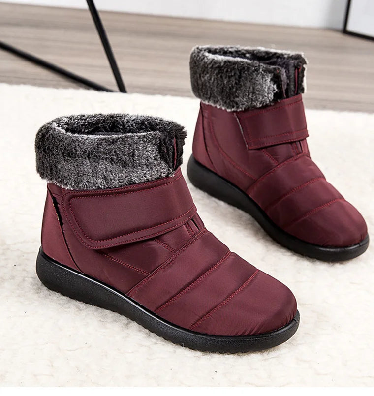 Women's fur-lined waterproof ankle boots by The Clothing Company Sydney, featuring plush insoles and durable rubber soles for winter.