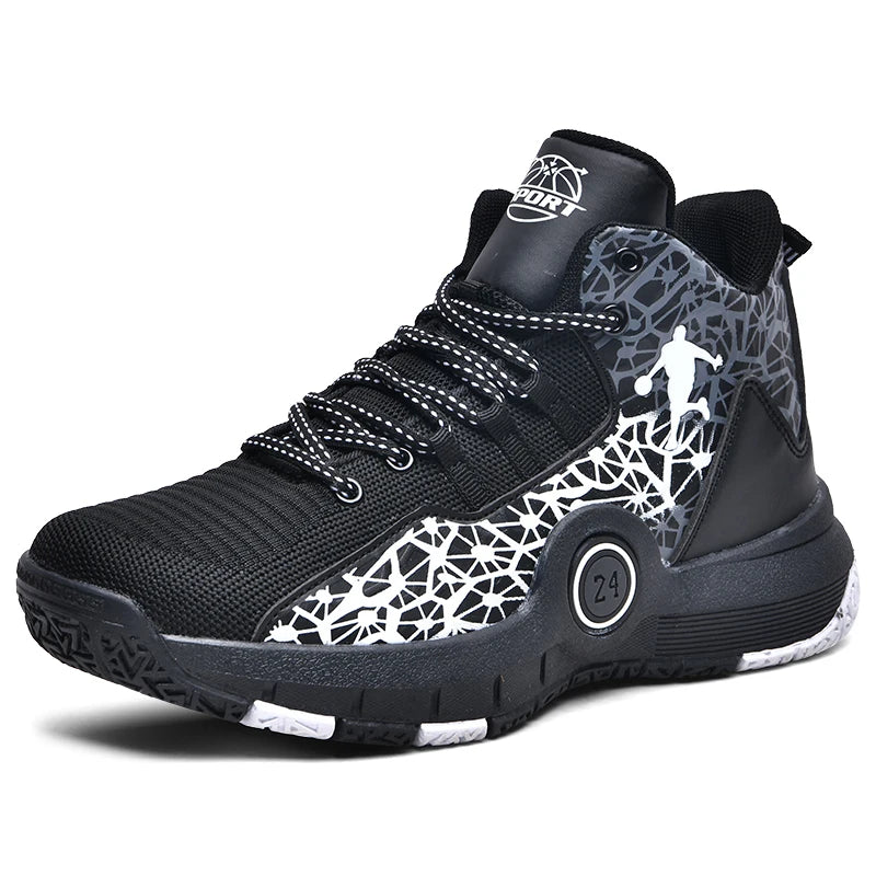 High-top basketball shoes by The Clothing Company Sydney featuring non-slip soles and breathable material for athletic support.