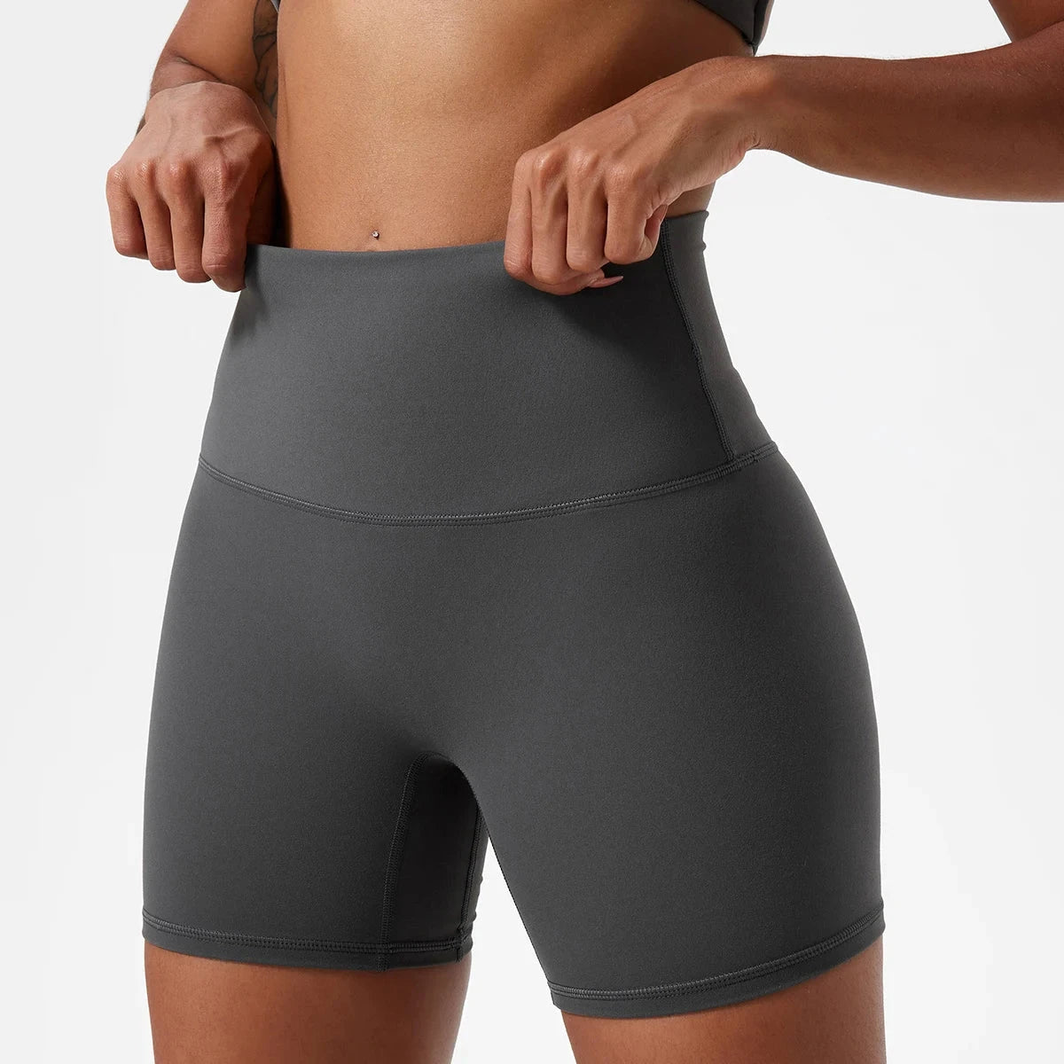 High-waist yoga shorts for women by The Clothing Company Sydney, featuring fitted gym leggings ideal for running and workouts.