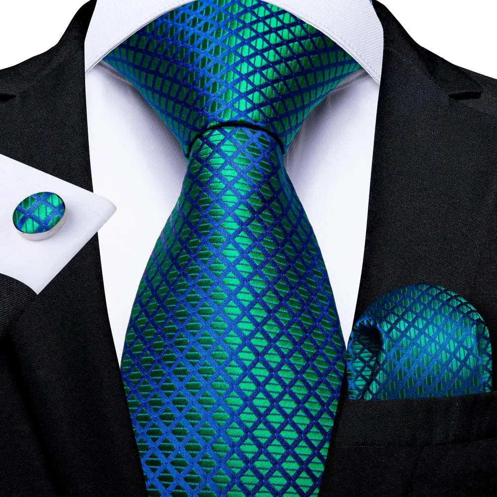Green paisley silk tie set for men including necktie, pocket square, and cufflinks from The Clothing Company Sydney.