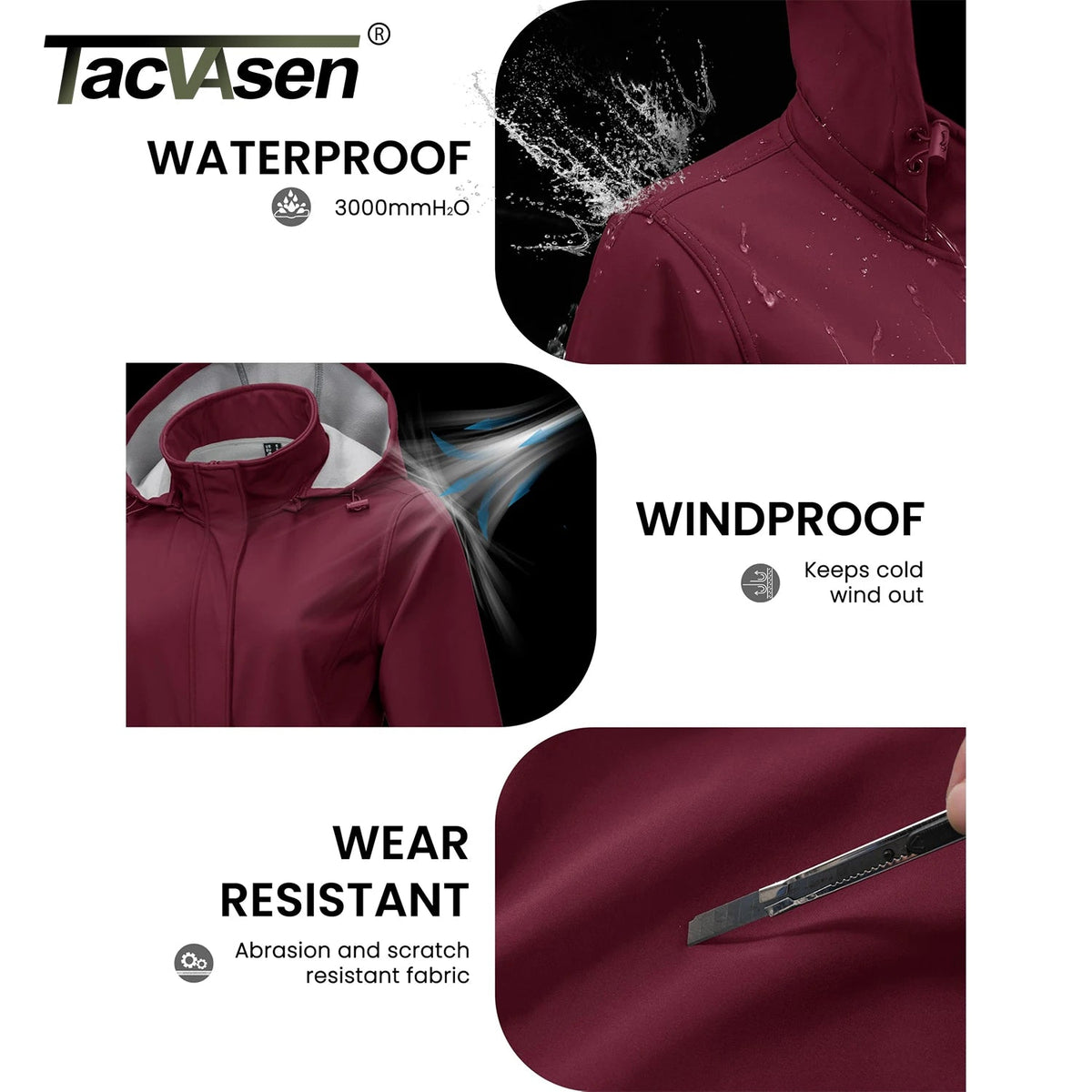 Women's fleece-lined softshell jacket with hood, windproof raincoat by The Clothing Company Sydney, perfect for outdoor winter wear.