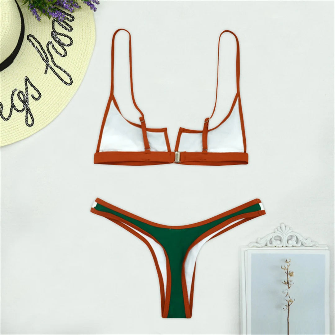 V shape high cut bikini swimsuit for women, two-piece swimwear with a stylish design, by The Clothing Company Sydney.