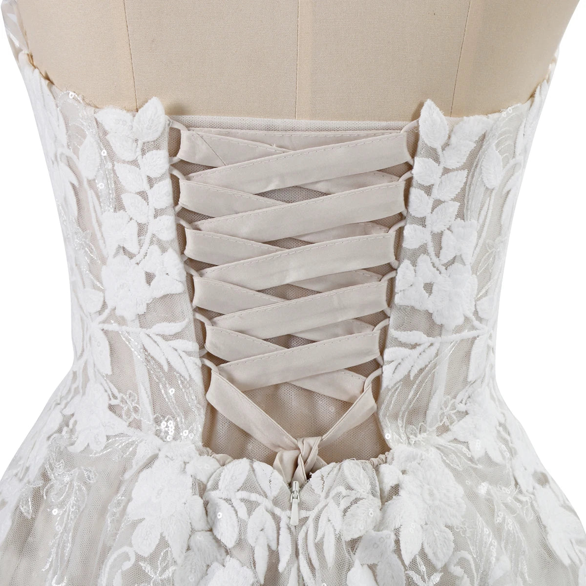 Elegant sleeveless lace wedding dress with deep V-neck and sparkly details, designed by The Clothing Company Sydney.