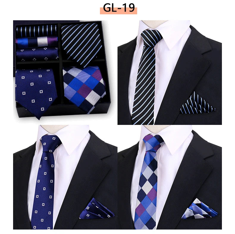 Luxury men's tie set with paisley and striped necktie, handkerchief, in a gift box, from The Clothing Company Sydney for formal occasions.