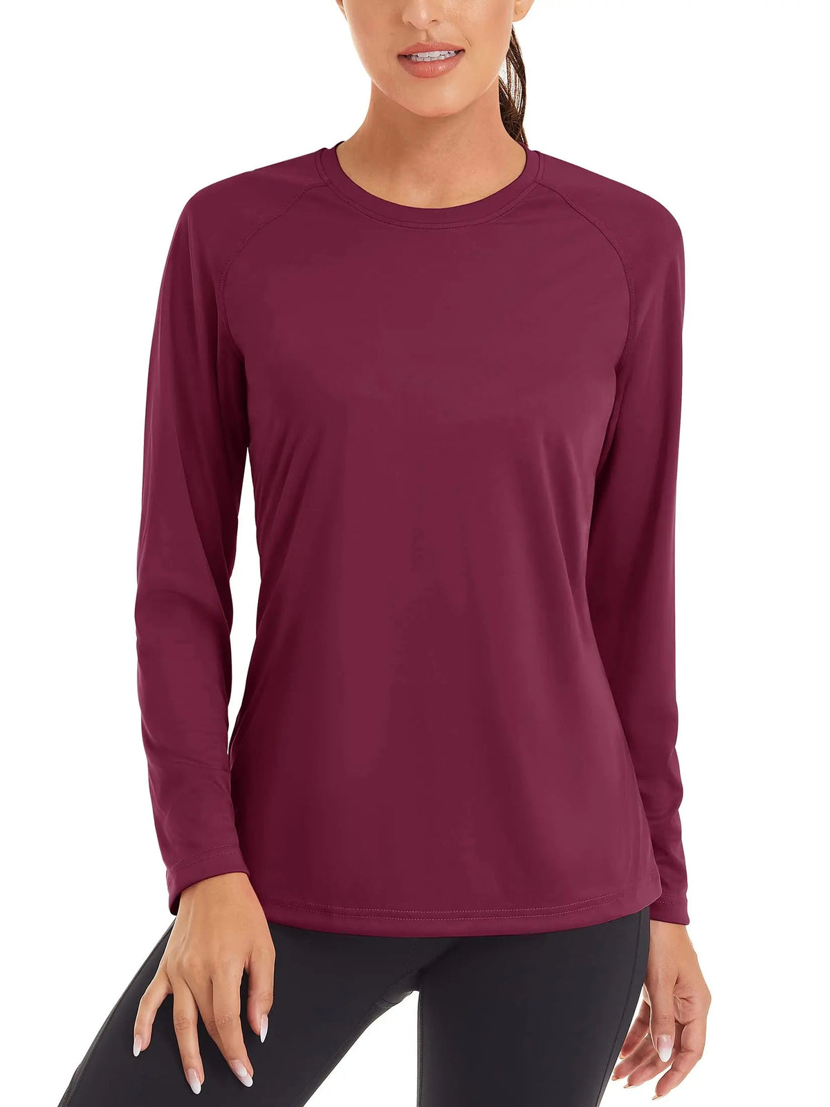 Women's UPF 50+ quick-dry long sleeve swim T-shirt by The Clothing Company Sydney, designed for UV protection and performance.