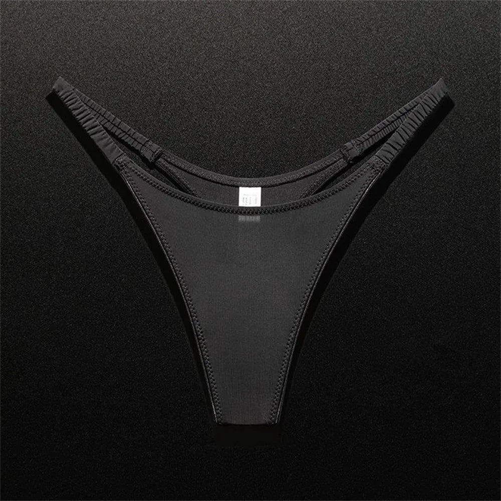 Ice silk thong with high slit, elastic pleated waistband, V-shape design, plus size fitness G-string by The Clothing Company Sydney.