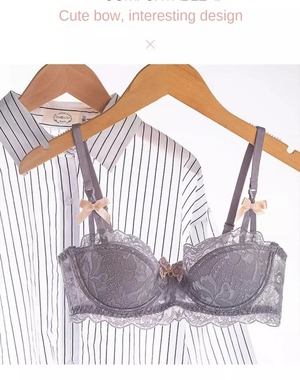 Seamless black lace pull-up bra with bow detail from The Clothing Company Sydney, featuring breathable fabric and anti-slip cups.