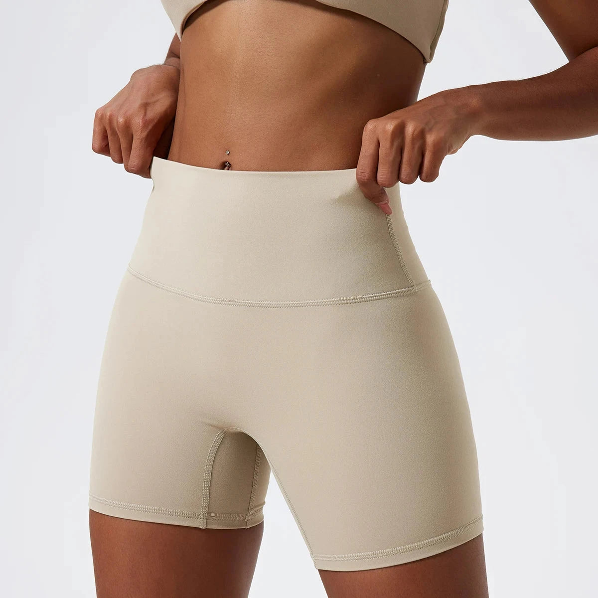 High-waist yoga shorts for women by The Clothing Company Sydney, featuring a fitted design for running and workout activities.