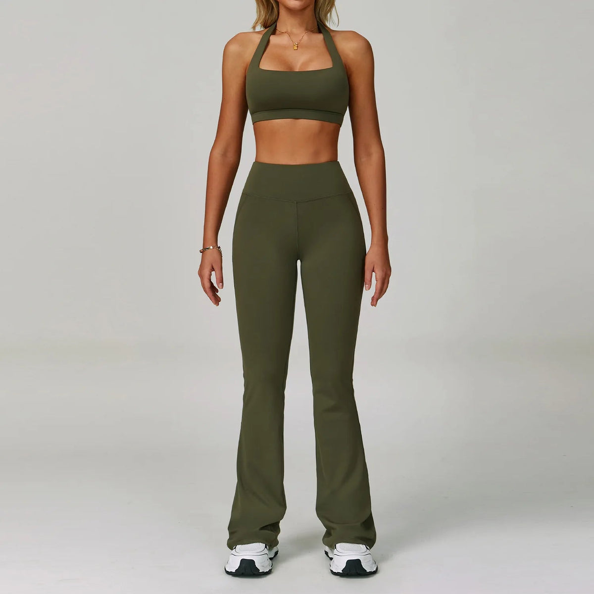 Women's fitness tracksuit set by The Clothing Company Sydney, includes high waist leggings and workout sports bra for yoga and gym.
