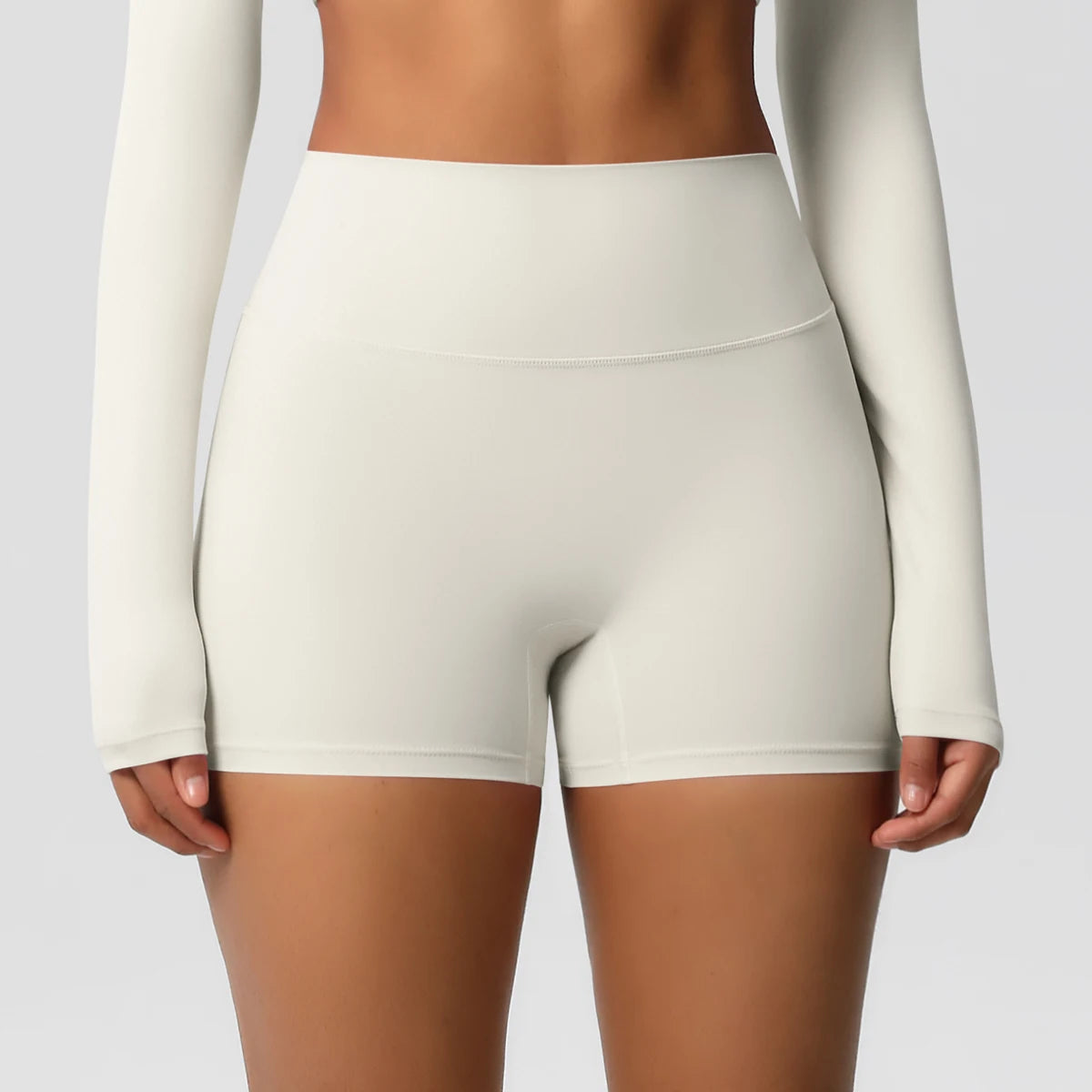 Women’s high waist yoga shorts from The Clothing Company Sydney featuring push-up fit and fitness design for active wear.
