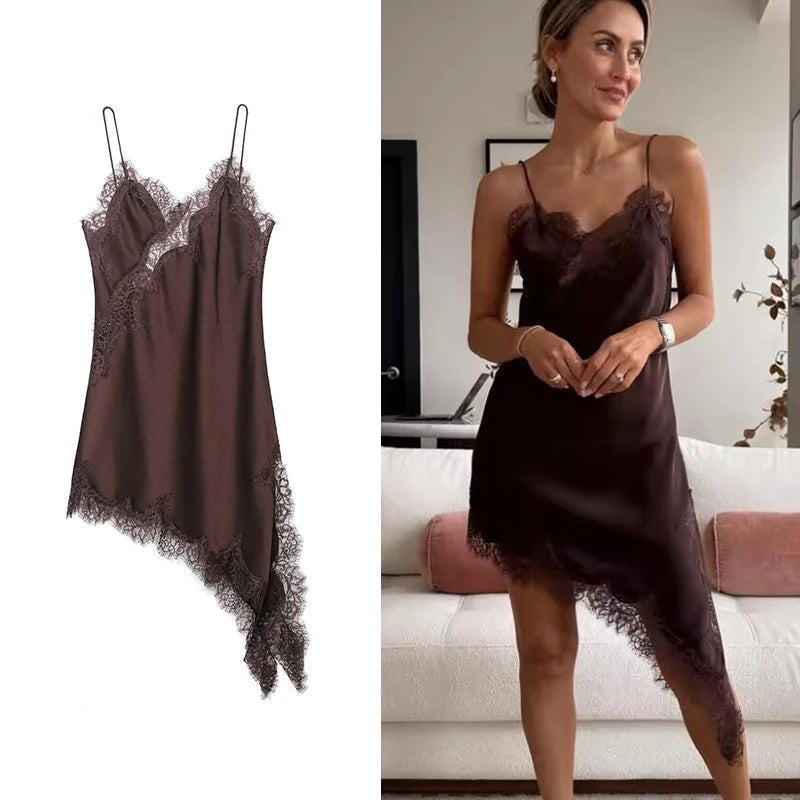 Lace Splicing Summer Sleeveless Asymmetry Dress Backless Slim Women's Party Sling Mini Dress The Clothing Company Sydney