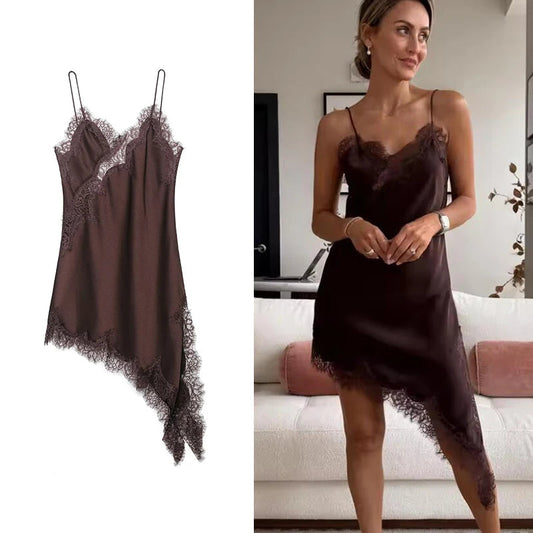 Lace Splicing Summer Sleeveless Asymmetry Dress Backless Slim Women's Party Sling Mini Dress The Clothing Company Sydney