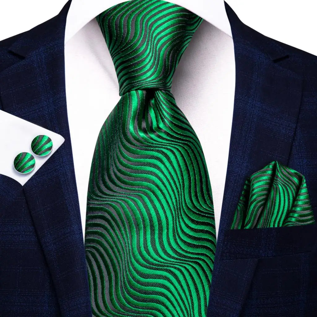 Green paisley silk tie set for men including necktie, pocket square, and cufflinks, stylish accessories from The Clothing Company Sydney