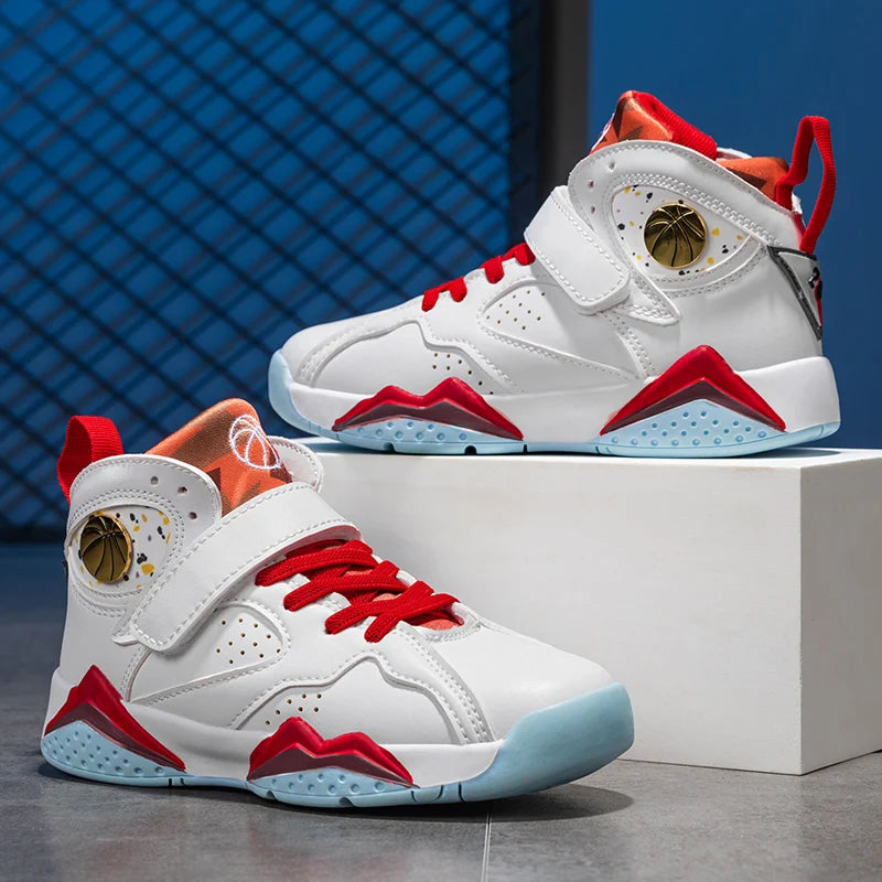 Kids boys’ basketball shoes by The Clothing Company Sydney with non-slip outdoor sports sneakers, featuring vibrant design and sturdy soles.