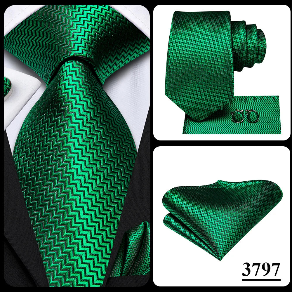 Green paisley silk tie set for men including necktie, pocket square, and cufflinks, stylish accessories from The Clothing Company Sydney.