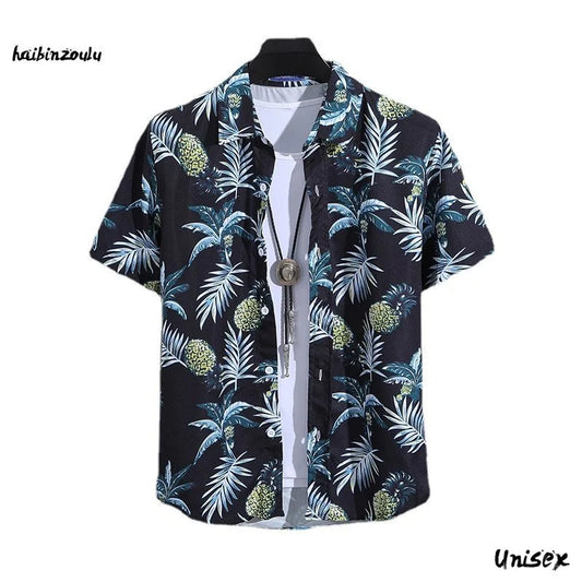 Men's Summer Short Sleeve Printed Shirt Thin Beach Shirt Men's Clothing Turtle Neck Polo Shirt Casual Top - The Clothing Company Sydney
