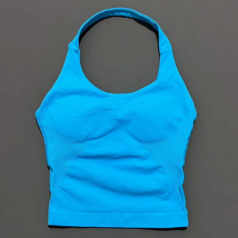 Halter Top Seamless Longline Strappy Gym Top Women Built-in Bra Removable Cups Activewear Yoga Tank Tops The Clothing Company Sydney