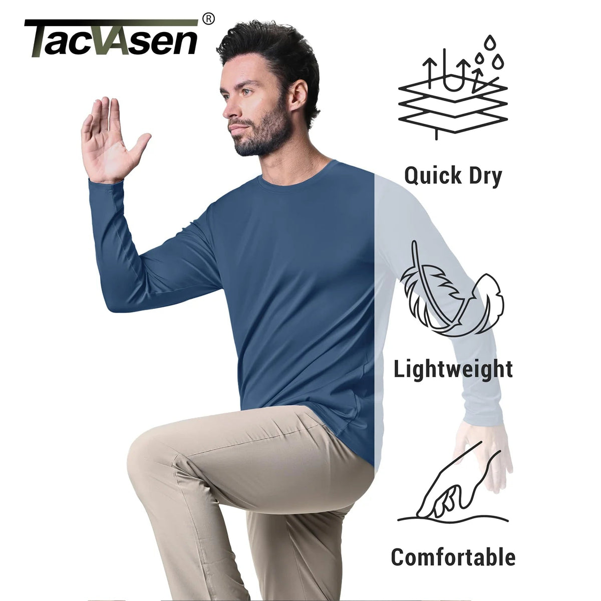 Men's UPF 80+ sun protection athletic long sleeve T-shirt by The Clothing Company Sydney, quick-dry performance sports T-shirt.