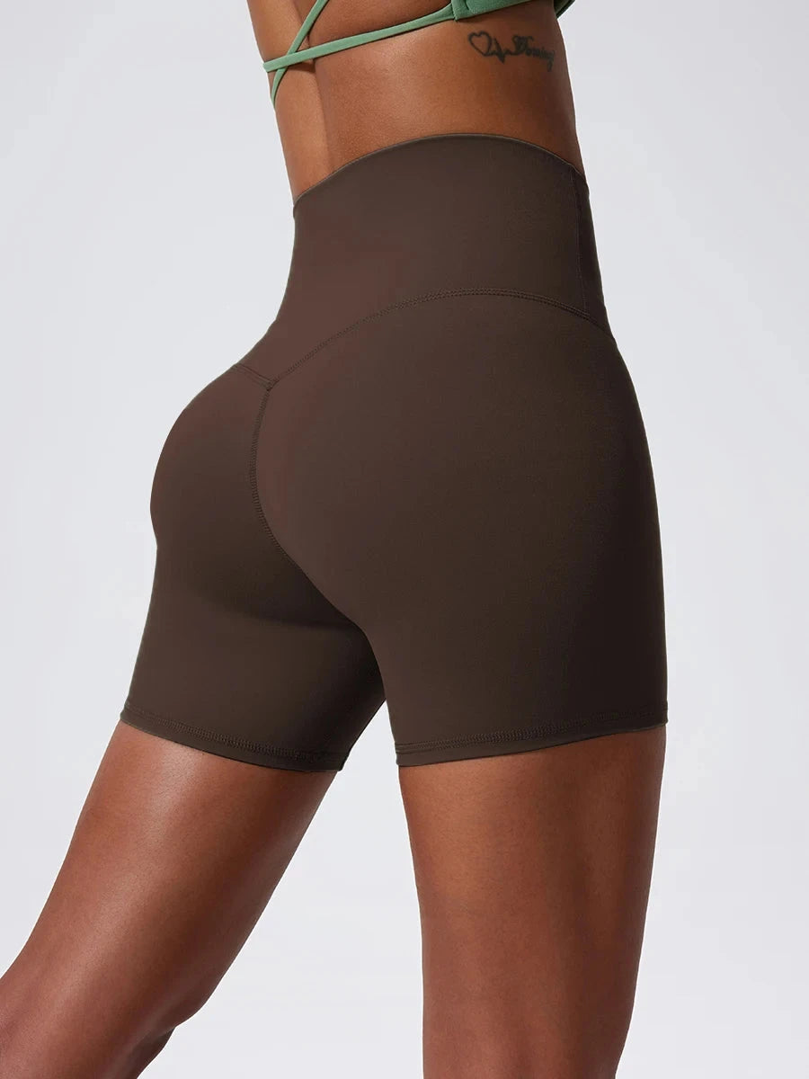 High-waist women’s yoga shorts from The Clothing Company Sydney, fitness gym leggings with supportive fit for running and workouts