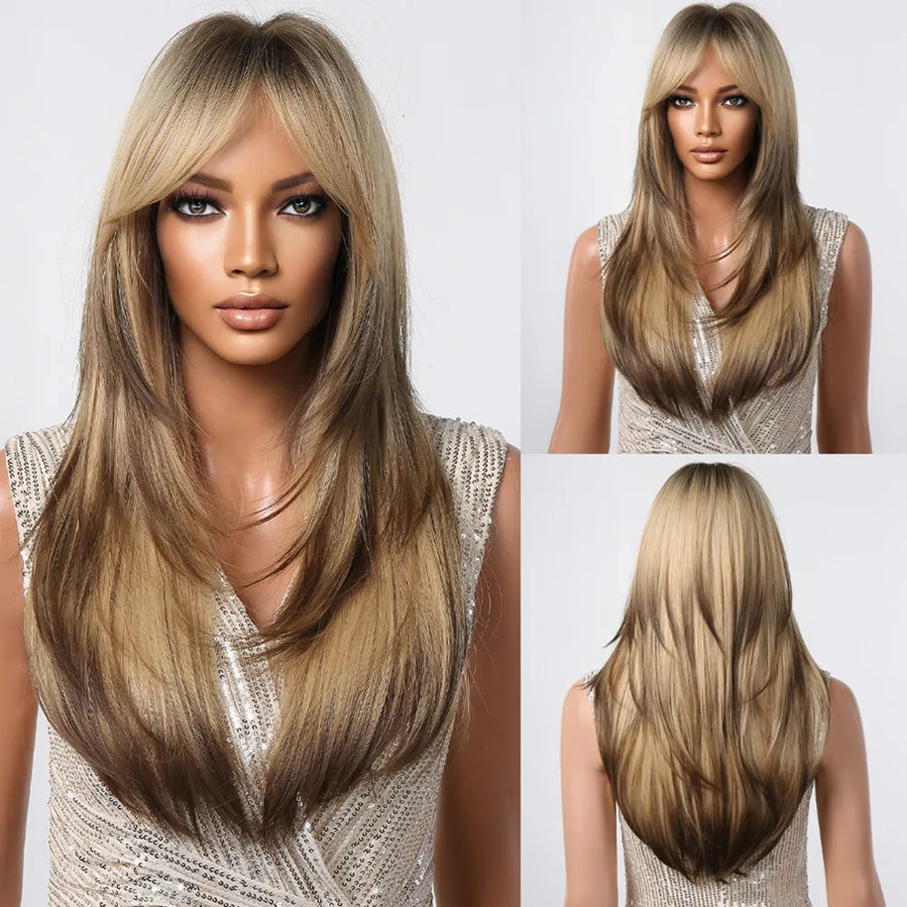 Long layered straight synthetic wig in black and pink ombre, women's cosplay hair, mixed colors by The Clothing Company Sydney