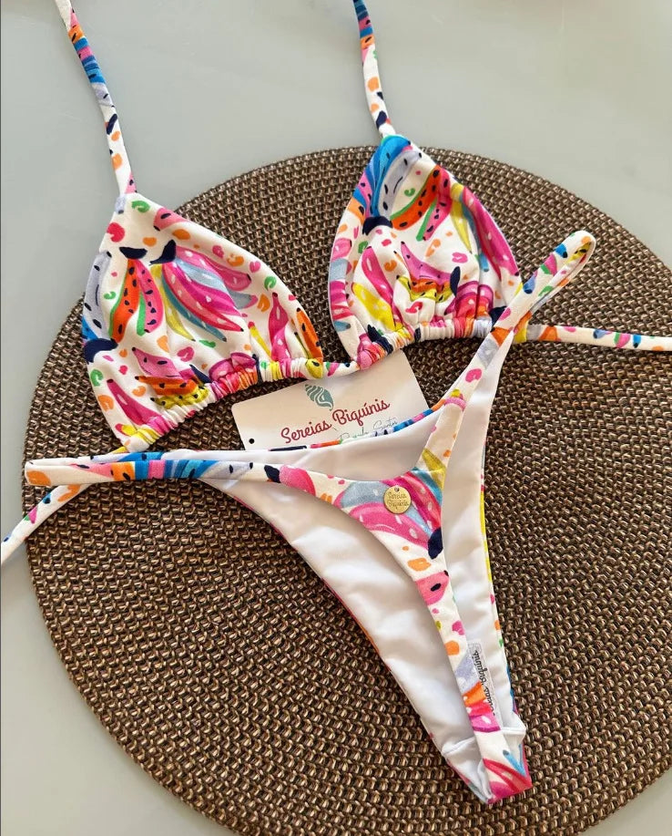 2 Piece Swimwear Leopard Printed Micro Bikini Set Striped Beachwear Summer Swimsuit Two-pieces Thong Bathing Suit