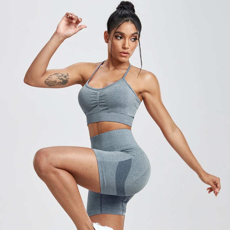 Womens Two Piece Set Peach Shorts Trackuists Gym Yoga Running Halter Fitness Shorts Push Up Bra Top Set The Clothing Company Sydney