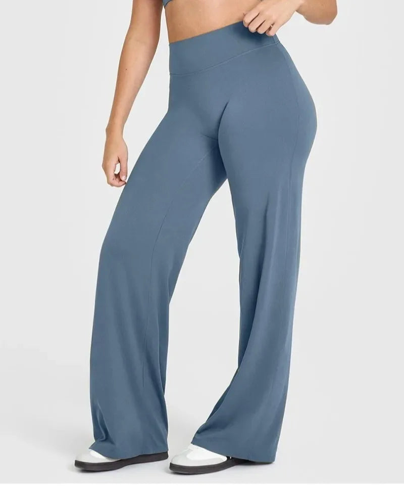 Women's Mid Waist Sport Trousers Wide-Leg Pants Ultra Soft Yoga Pilates Running Gym Pants