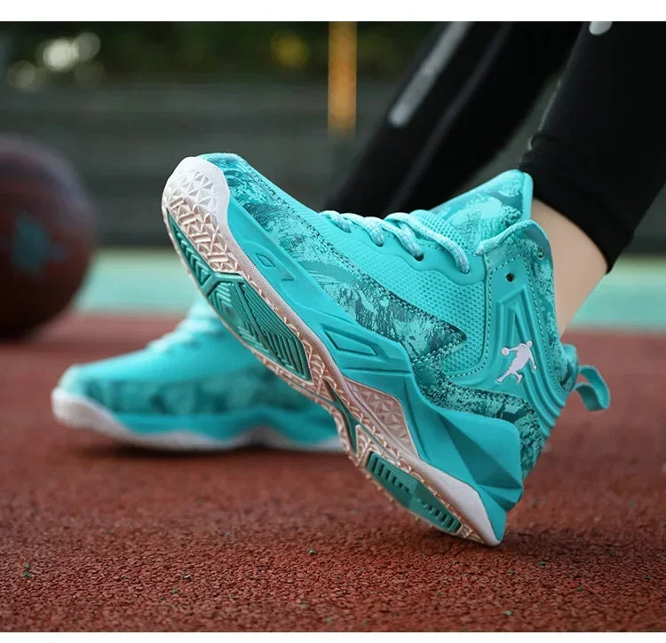 Kids basketball shoes by The Clothing Company Sydney featuring non-slip sports sneakers in vibrant colors and sporty design.