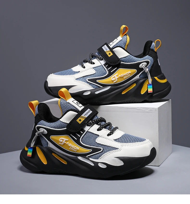 Kids' breathable mesh sneakers by The Clothing Company Sydney with non-slip soles and hook & loop closure for ages 7-13.